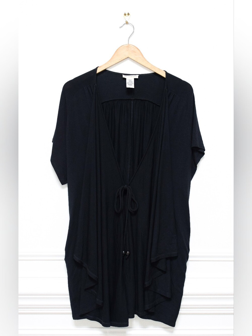 Diane Von Furstenberg Black Tie Front Kimono Pockets Cover-Up Size S Vacation